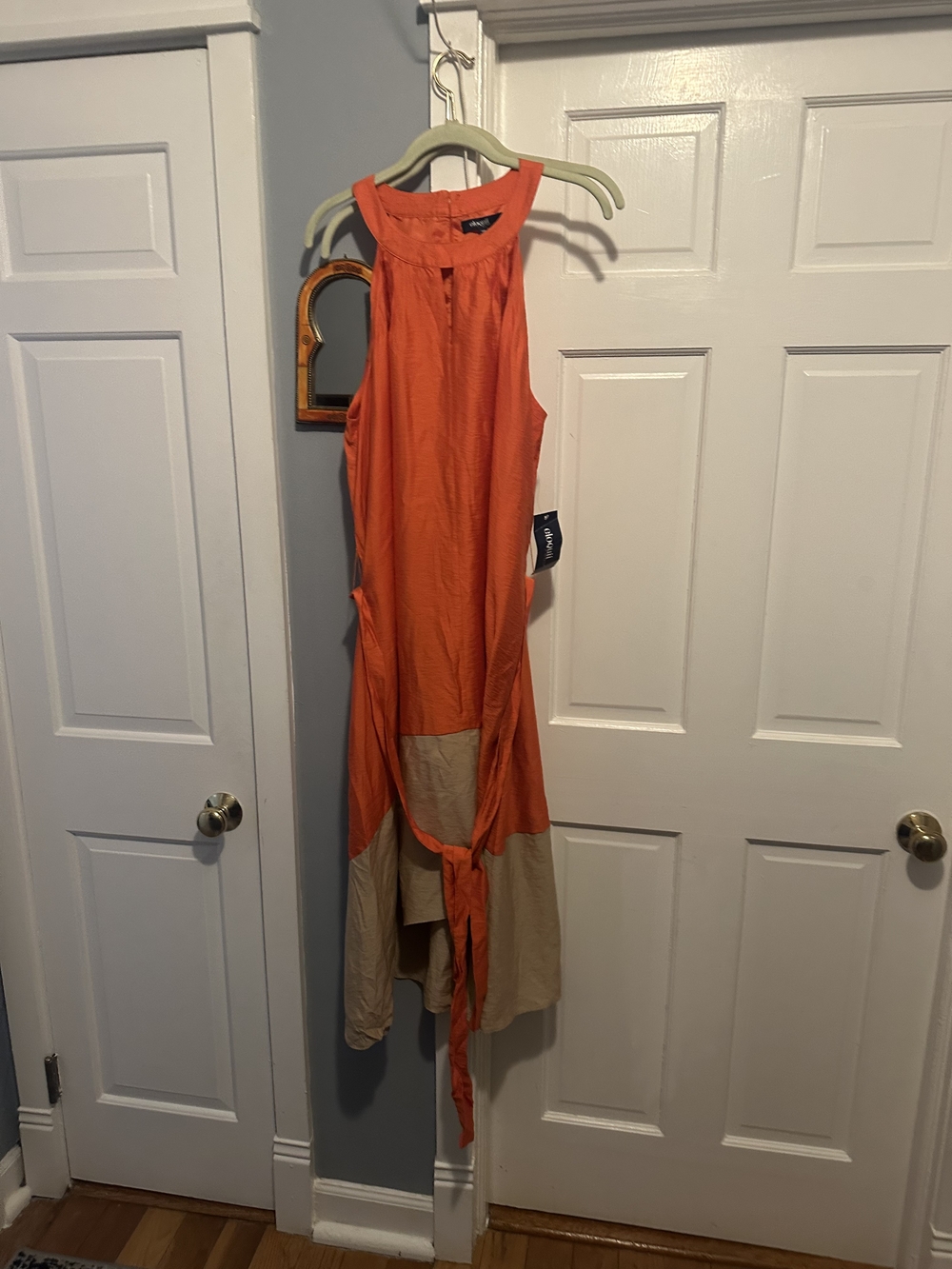 Eloquii Orange Sleeveless Colorblock Dress with Tan Hem and Sash Tie 18W NWT